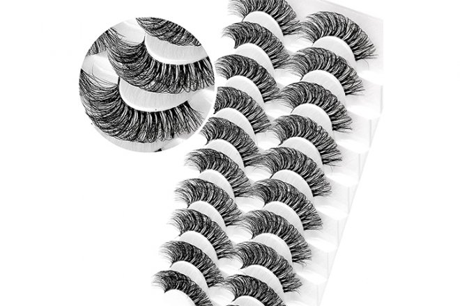 Veleasha Russian Strip Lashes with Clear Band D Curl 18mm Long Volume False Eyelashes 10 Pairs Pack (DT04)
