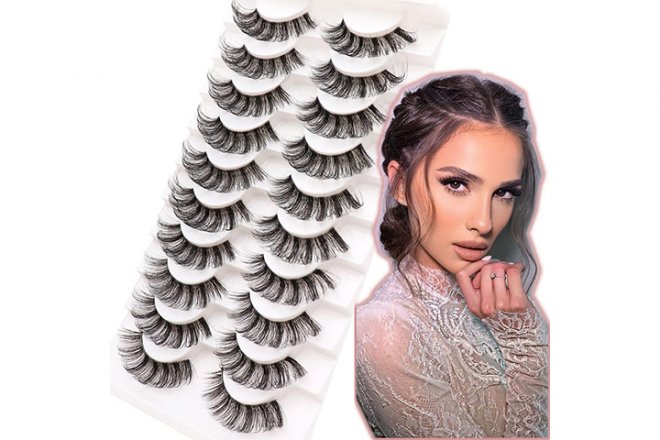 Veleasha Russian Strip Lashes with Clear Band Looks Like Eyelash Extensions D Curl Lash Strips 10 Pairs Pack (DT07)