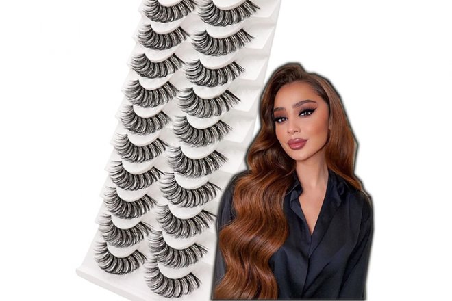 Veleasha Russian Strip Lashes with Clear Band Looks Like Eyelash Extensions D Curl Lash Strips 10 Pairs Pack (DT08)