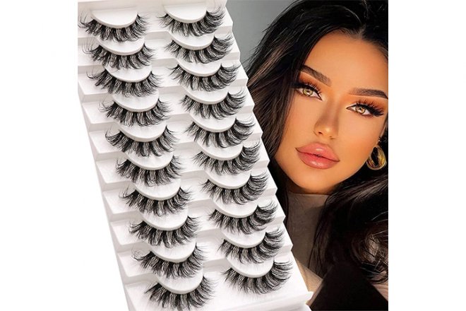 Veleasha Russian Strip Lashes with Clear Band Looks Like Eyelash Extensions D Curl Lash Strips 10 Pairs Pack (DT11)