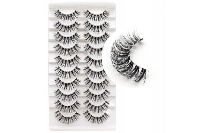 Veleasha Lash Clusters Russian Strip Lashes with Clear Band Looks Like Eyelash Extensions D Curl Strips 10 Pairs Pack (DT09)
