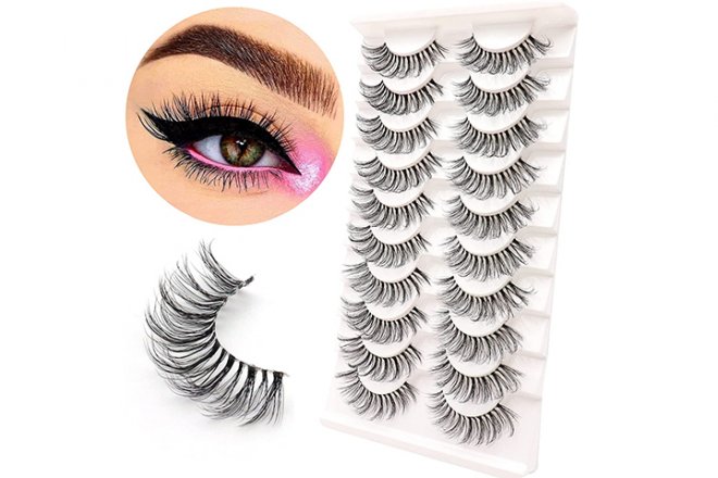Veleasha Russian Strip Lashes with Clear Band Looks Like Eyelash Extensions D Curl Lash Strips 10 Pairs Pack (DT14)