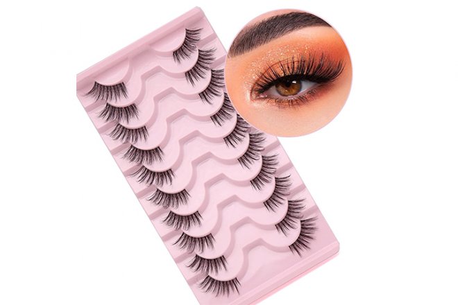 Veleasha Half Lashes with Clear Band False Eyelashes Natural Look Short Eyelashes Soft&Lightweight Cat Eye Lashes 10 Pairs Pack / TB01