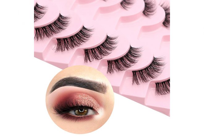 Veleasha Lashes Natural Look Half Lashes 3D Short False Eyelashes with Clear Band Wispy Lashes Cat Eye Volume Faux Mink Lashes 10 Pairs Pack / TB03