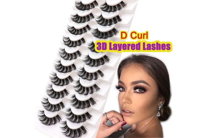 Veleasha Russian Strip Lashes with Clear Band Looks Like Eyelash Extensions D Curl Lash Strips 10 Pairs Pack (DT06)