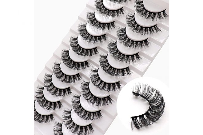 Veleasha Russian Strip Lashes DD Curl False Eyelashes Fluffy Wispy Faux Mink Lashes 10 Pairs Pack (D02)