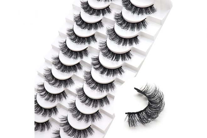  Veleasha Russian Strip Lashes DD Curl False Eyelashes Fluffy Wispy Faux Mink Lashes 10 Pairs Pack (D03)