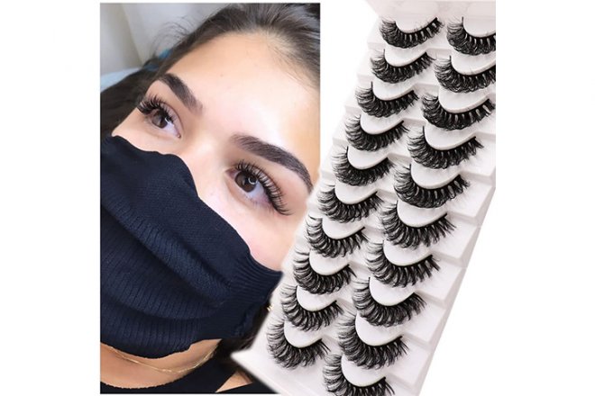 Veleasha Russian Strip Lashes DD Curl False Eyelashes Fluffy Wispy Faux Mink Lashes 10 Pairs Pack (D04)