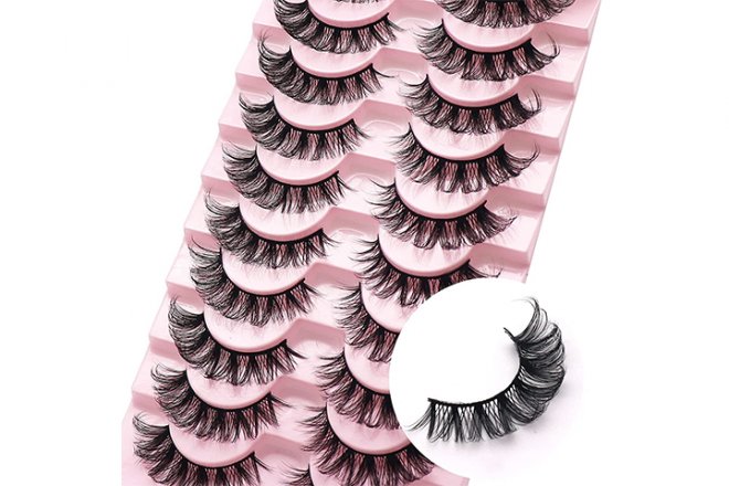 Veleasha Russian Strip Lashes DD Curl False Eyelashes Fluffy Wispy Faux Mink Lashes 10 Pairs Pack (D07)