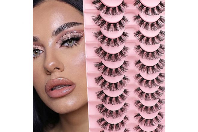 Veleasha Lash Clusters Russian Strip Lashes DD Curl False Eyelashes Fluffy Wispy Faux Mink Lashes 10 Pairs Pack (D09)