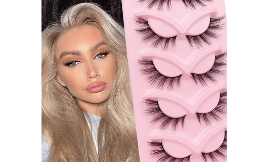 Veleasha Fox Eye Lashes L Curl Fluffy False Eyelashes 5 Pairs Pack Bratz Cat Eye Lashes Wispy & Lightweight Fake Eyelashes for Doll Eye Makeup | Foxy 02