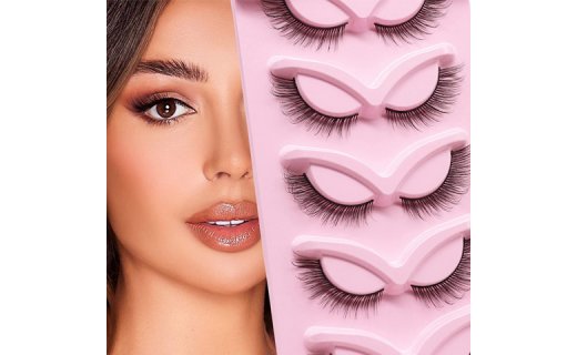 Veleasha Fox Eye Lashes L Curl Fluffy False Eyelashes 5 Pairs Pack Bratz Cat Eye Lashes Wispy & Lightweight Fake Eyelashes for Doll Eye Makeup | Foxy 05