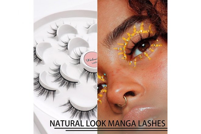 Veleasha Manga Lashes 7 Pairs Natural Look Anime Fluffy False Eyelashes That Look Like Individual Clusters Soft Wispy Lashes Pack (Doll)