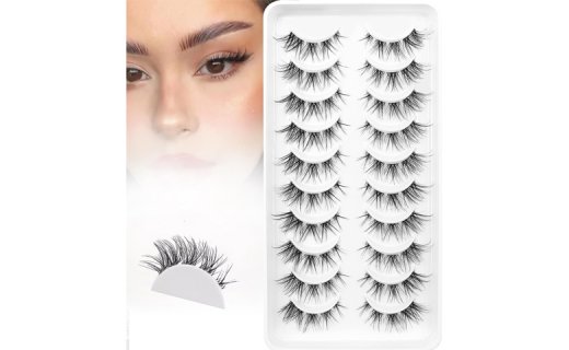 Veleasha Lashes Cat Eye Lashes Natural Look Wispy & Lightweight False Eyelashes with Clear Band Short Cluster Lashes