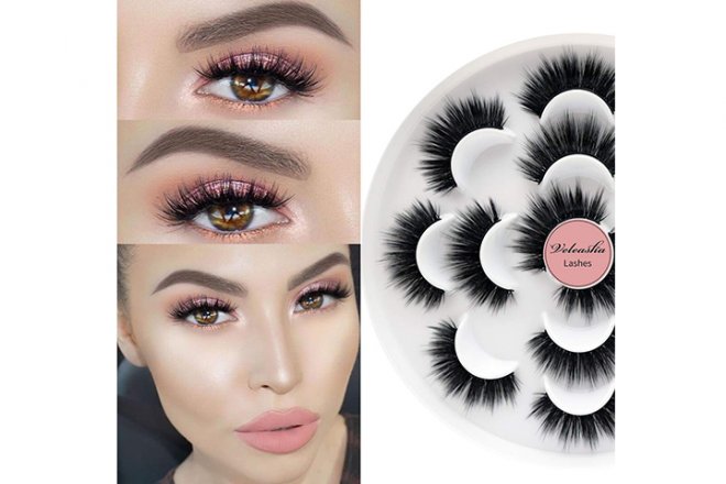 Veleasha 5D Faux Mink Lashes Handmade Luxurious Volume Fluffy Natural False Eyelashes 7 Pairs (Cinderella)