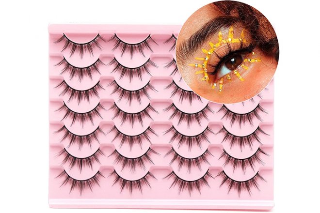 Veleasha Manga Lashes 14 Pairs Fluffy Natural Look Fluffy False Eyelashes Asian Cosplay Wispy Anime Eye Lashes | 6D75