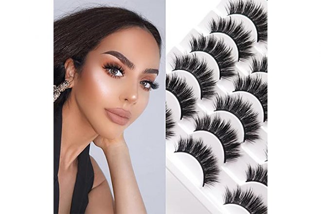 Veleasha Lashes Pack 14 Pairs Faux Mink Lashes 18MM Long Wispy Fake Eyelashes Natural Look Handmade Eye Lashes for Women