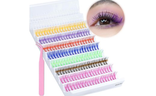 Veleasha Lash Extension Kit 8 Colors Mixed 200PCS DIY Colored Individual Lashes with Lash Tweezers D Curl Lash Clusters Colorful Wispy False Lashes Natural Look at Home (Colorful, 13MM, Kit)