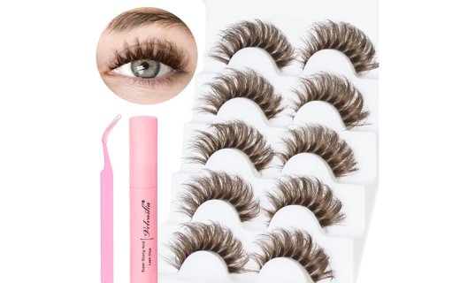 Veleasha Brown Lashes Kit with Glue & Tweezer Fake Lashes with Clear Band