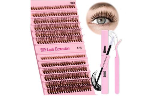 Veleasha Brown Lash Extension Kit 240PCS DIY Brown Individual Lashes with Lash Bond and Seal and Lash Tweezers