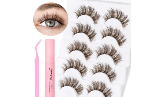 Veleasha Brown Lashes Kit with Glue & Tweezer Fake Lashes with Clear Band