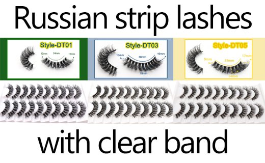 Veleasha Russian Strip Lashes with Clear Band Looks Like Eyelash Extensions D Curl Lash Strips 10 Pairs Pack (DT01)