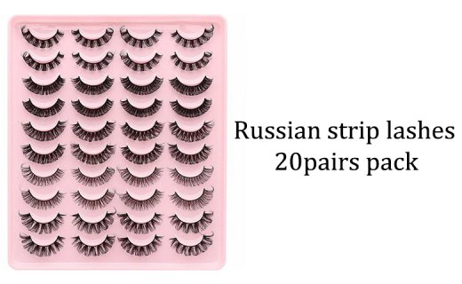 Veleasha Russian 20 Pairs Pack Strip Lashes Super Curly False Eyelashes 5 Style Mixed Pack DD Curl Lashes( (20 Pairs,4 Styles) )