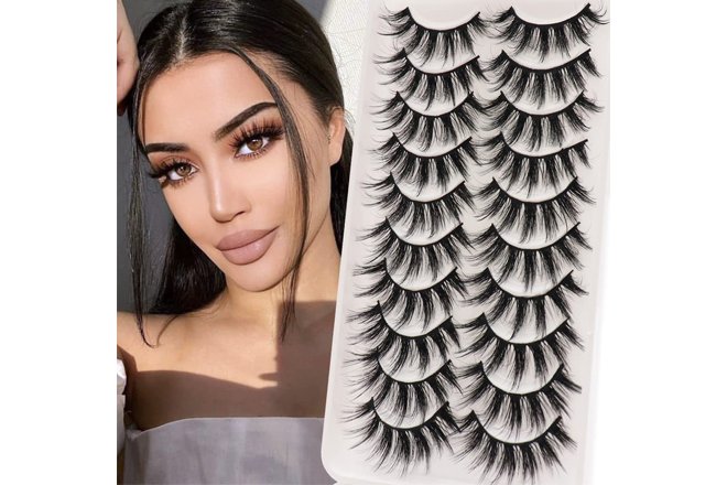 Veleasha Lashes Fluffy Wispy Faux Mink Eyelashes Criss-cross False Lashes 10 Pairs Pack Fake Eyelashes for Women (3D07)