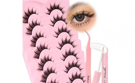 Veleasha Lashes Kit Manga Eyelashes DIY Lash Spiky Lash Clusters with Eyelash Glue & Tweezers Natural Look Eyelashes with Multiple Wear Ways Soft Cotton Band Lashes Wispy 7 Pairs Pack